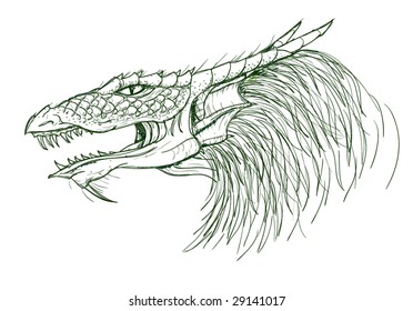 Sketch of a dragon in vector line art form