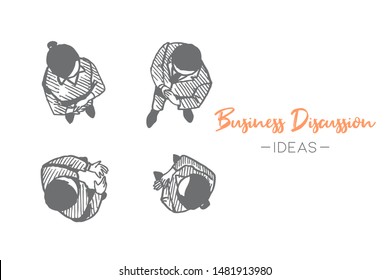 Sketch draw group of male and female managers discussing strategy to increase company profit. Business meeting hand drawn concept. Isolated vector illustration design with white background