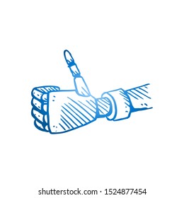 Sketch draw of robot cyborg hand giving thumbs up gesture. Great technology innovation hand drawn concept. Isolated vector illustration design with white background