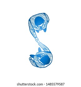 Sketch draw of two young happy manager shake hands each other to congratulate their job promotion. Business deal hand drawn concept. Isolated vector illustration design with white background