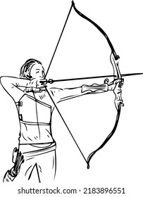 Sketch Drawing Archery Woman Line Art Stock Vector (royalty Free 