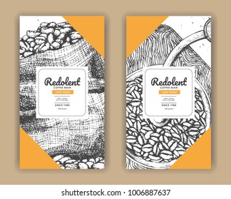 Sketch drawing art for coffee packaging label with yellow color.Use by Pen ink.Vector and illustration.