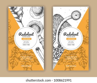 Sketch drawing art for coffee packaging label with yellow color.Use by Pen ink.Vector and illustration.