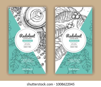 Sketch drawing art for coffee packaging label with green color.Use by Pen ink.Vector and illustration.