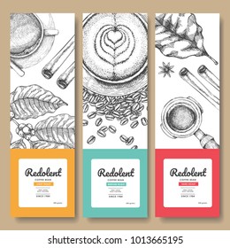 Sketch drawing art for coffee packaging label.Use by Pen ink.Vector and illustration.