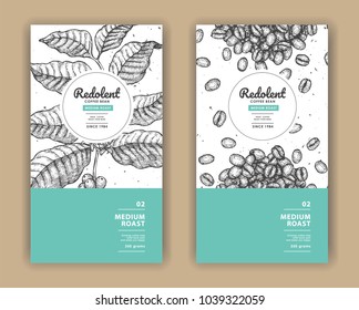 Sketch drawing art for coffee packaging label with green color.Use by Pen ink.Vector and illustration.