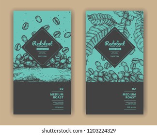 Sketch drawing art for coffee packaging label with green color.Use by Pen ink.Vector and illustration.