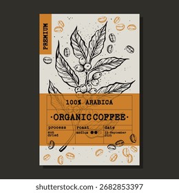 Esboço desenho arte para o rótulo de embalagem de café. Ilustração vetorial.