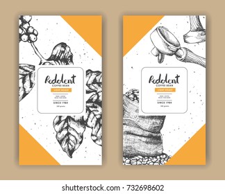 Sketch drawing art for coffee packaging label with yellow color.Use by Pen ink.Vector and illustration.