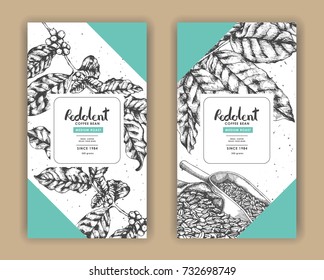 Sketch drawing art for coffee packaging label with green color.Use by Pen ink.Vector and illustration.