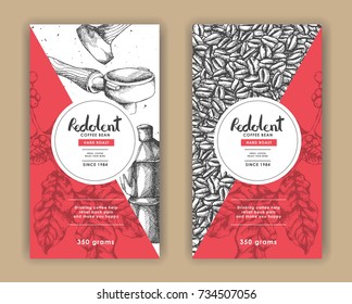 Esboço arte de desenho para o rótulo de embalagem de café com cor vermelha. Use por caneta ink.Vetor e ilustração.