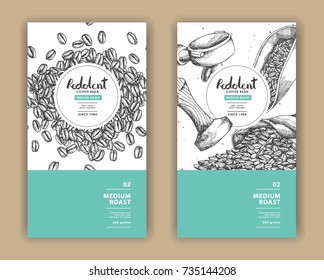 Sketch drawing art for coffee packaging label with green color.Use by Pen ink.Vector and illustration.