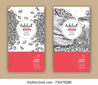 Sketch drawing art for coffee packaging label with red color.Use by Pen ink.Vector and illustration.
