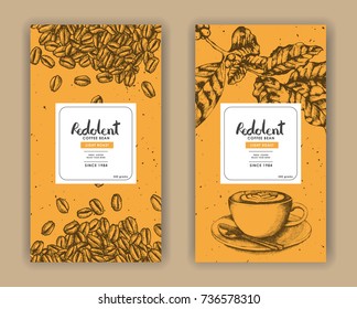 Sketch drawing art for coffee packaging label with yellow color.Use by Pen ink.Vector and illustration.