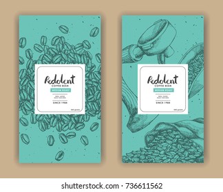 Sketch drawing art for coffee packaging label with green color.Use by Pen ink.Vector and illustration.