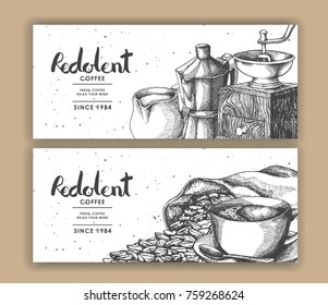 Sketch drawing art for coffee packaging label.Use by Pen ink.Vector and illustration.