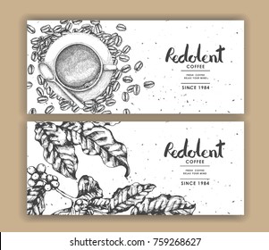 Sketch drawing art for coffee packaging label.Use by Pen ink.Vector and illustration.