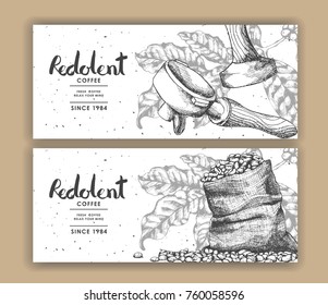 Sketch drawing art for coffee packaging label.Use by Pen ink.Vector and illustration.