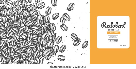 Sketch drawing art for coffee packaging label with yellow color.Use by Pen ink.Vector and illustration.