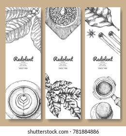 Sketch drawing art for coffee packaging label.Use by Pen ink.Vector and illustration.