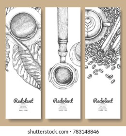 Sketch drawing art for coffee packaging label.Use by Pen ink.Vector and illustration.