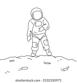 Sketch drawing of An astronaut with a moon background vector illustration. Astronaut design simple sketch style vector concept. Space themes design for education and business presentation purpose.