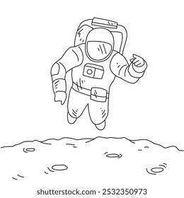 Sketch drawing of An astronaut with a moon background vector illustration. Astronaut design simple sketch style vector concept. Space themes design for education and business presentation purpose.
