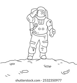 Sketch drawing of An astronaut with a moon background vector illustration. Astronaut design simple sketch style vector concept. Space themes design for education and business presentation purpose.
