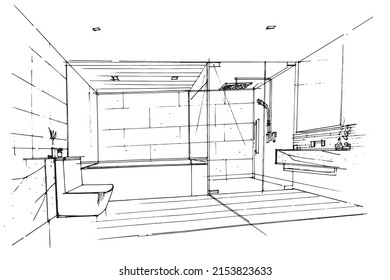 skizzierendes Badezimmer.Modernes Design,Vektorgrafik,2d