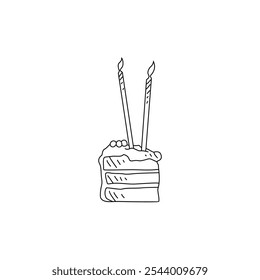 Dibujo del bosquejo de la Ilustración vectorial de la torta de cumpleaños. Ilustración de símbolo de fiesta de cumpleaños simple Concepto de Vector de estilo de boceto. Diseño de la torta de cumpleaños para la promoción y adecuado para su diseño de activos.