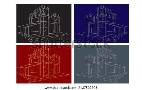 Vektor Stok Sketch Drawing Building Vector Illustration (Tanpa Royalti ...