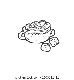 sketch drawing of cartoon doodle sugar bowl, vector illustration 