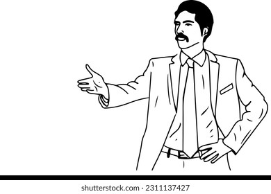 Esbozar el vector de dibujos animados: Empresario agresivo comandando empleados, jefe dando órdenes agresivas a su personal