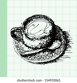 sketch drawing of coffee on graph paper vector 
