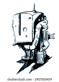 Sketch drawing of a cyberpunk robot
