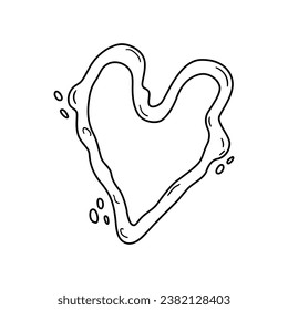 Sketch drawing of distorted heart. Outline liquid heart icon. Abstract love symbol with bubbles. Hand drawn vector illustration. svg