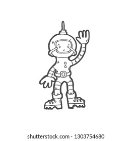 sketch drawing doodle icon of cosmonaut boy in space suit, vector illustration