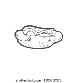 sketch drawing doodle icon of hotdog with mustard, vector illustration