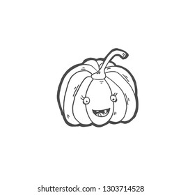 sketch drawing doodle icon of pumpkin laughs, vector illustration