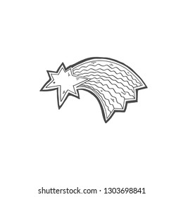 sketch drawing doodle icon of shooting star comet with tail, vector illustration