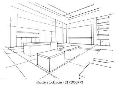 sketch drawing of electronic equipment store,computer and gadget shop. ,Modern design,vector,2d illustration