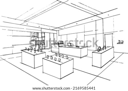 sketch drawing of electronic equipment store,computer and gadget shop. ,Modern design,vector,2d illustration