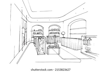 sketch drawing fashion clothing store,Modern design,vector,2d illustration