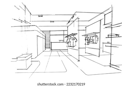 sketch drawing fashion clothing store,Modern design,vector,2d illustration