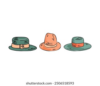 Sketch drawing of the fashion set of women hats