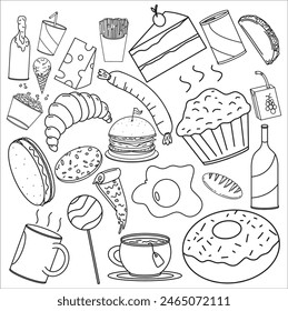 Sketch of drawing foods doodle is good for wallpaper, drawing book or coloring book, etc.