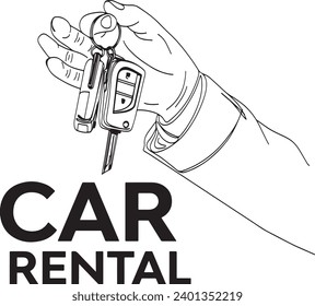 Sketch drawing of hand holding car key for car rental logo, Car rental logo illustration with hand holding car key sketch