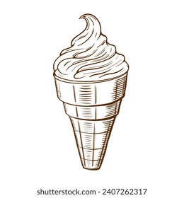 Sketch Drawing of an Ice Cream horn on a white background Vector illustration.
