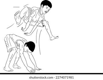 Sketch drawing illustration asian kids playing funny pose  Indian Kid funny cartoon image  Indian village kid playing silhouette