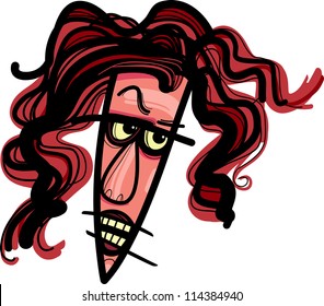 Sketch Drawing Illustration of Cartoon Angry Woman Caricature